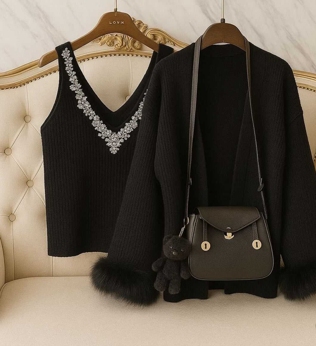 Imported  Luxe Knitted Embellished Blouse with Coordinated Shrug