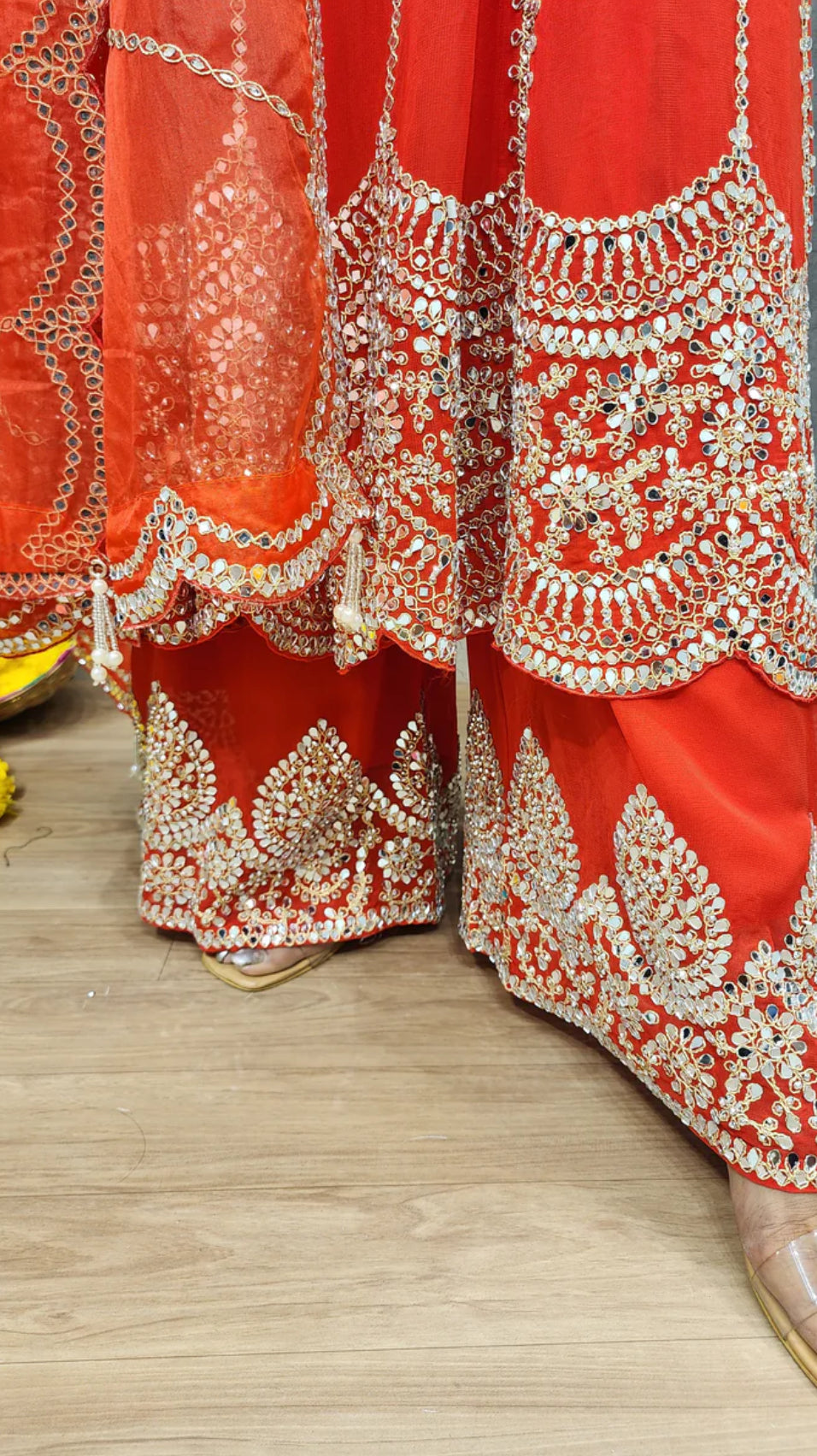 Red Designer Partywear Georgette Anarkali Suit With Heavy Mirror Work