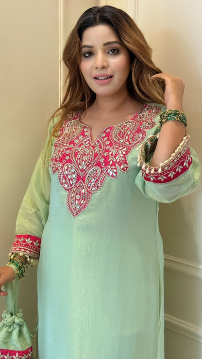 Designer Partywear Shimmer Tissue Pakistani Phiran Kaftan Long Dress