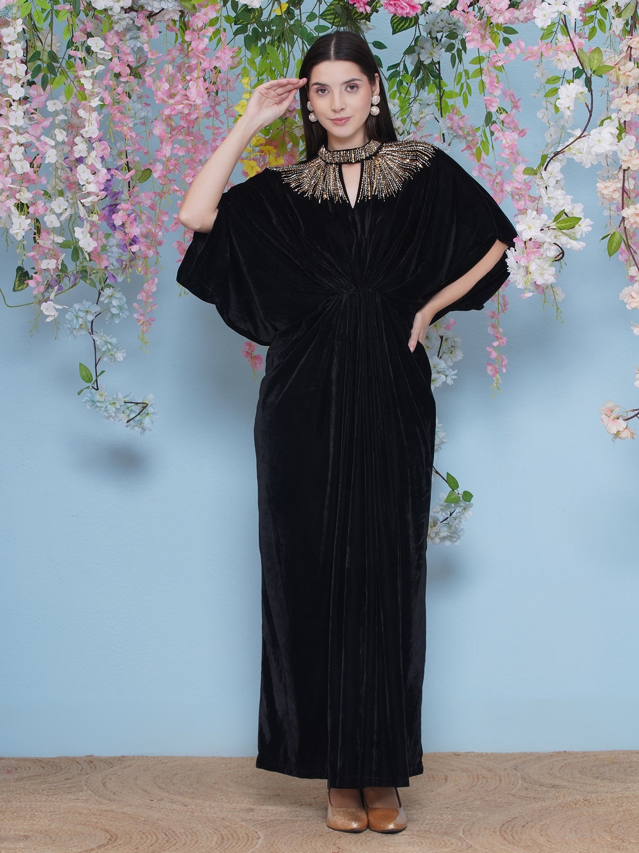Designer Partywear Black Velvet Embellished Gown
