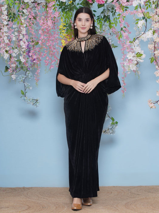 Designer Partywear Black Velvet Embellished Gown