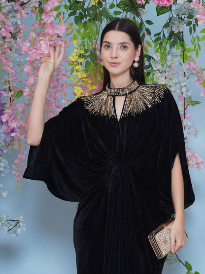 Designer Partywear Black Velvet Embellished Gown