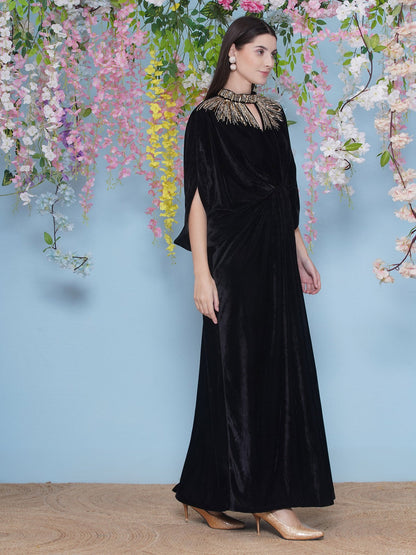 Designer Partywear Black Velvet Embellished Gown
