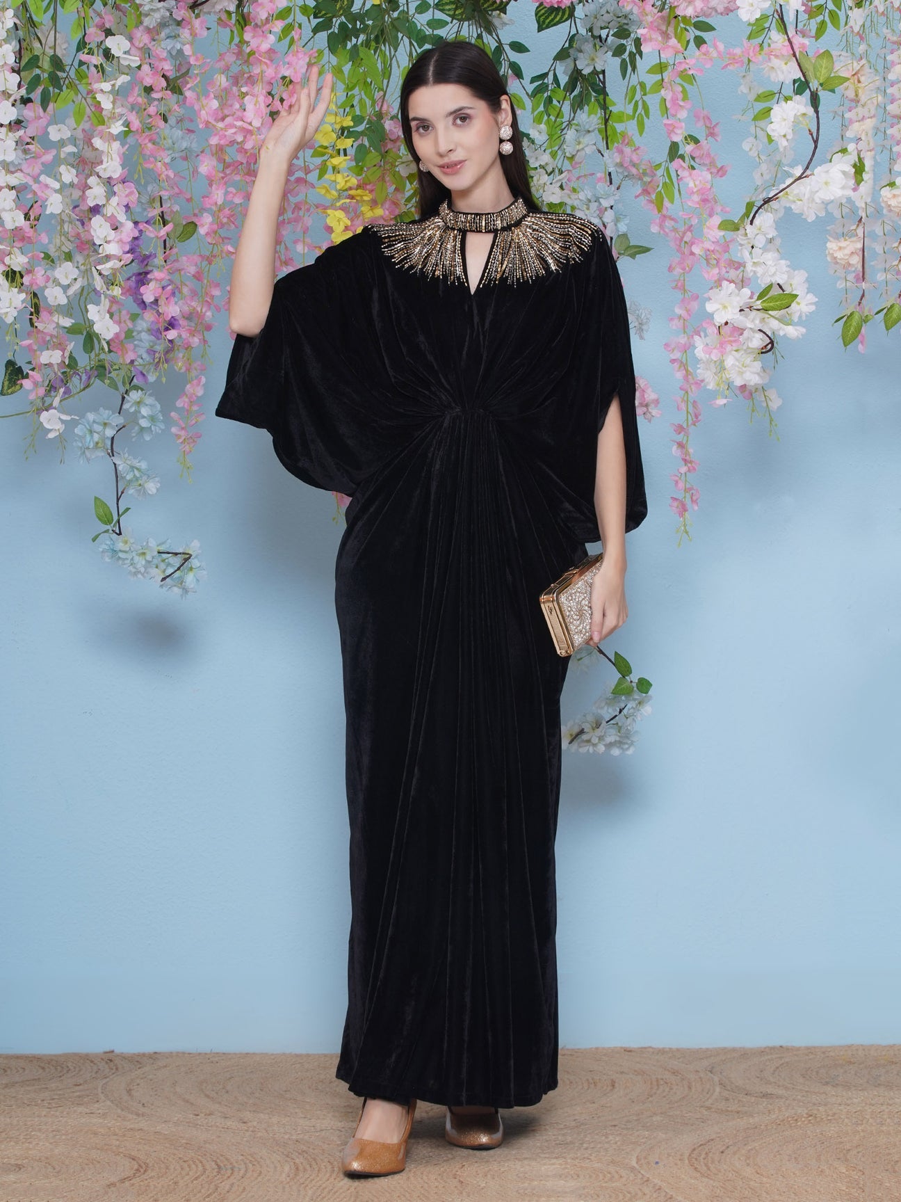 Designer Partywear Black Velvet Embellished Gown