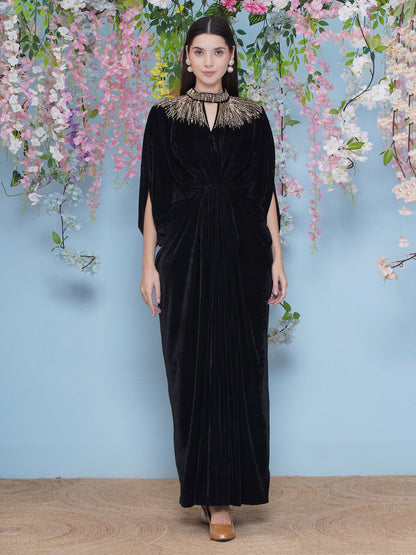 Designer Partywear Black Velvet Embellished Gown