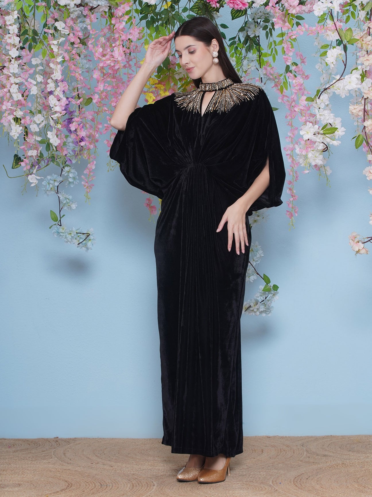 Designer Partywear Black Velvet Embellished Gown