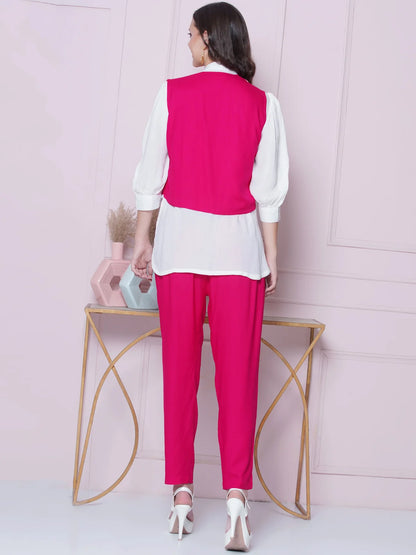 Pink Rayon Slub Embroidered Jacket with shirt and Pant