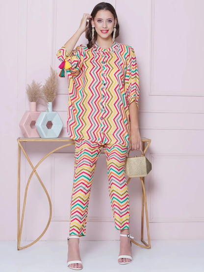 Printed Coord Set with Mirror Embroidery