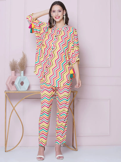 Printed Coord Set with Mirror Embroidery
