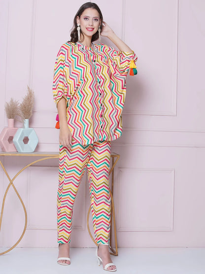 Printed Coord Set with Mirror Embroidery