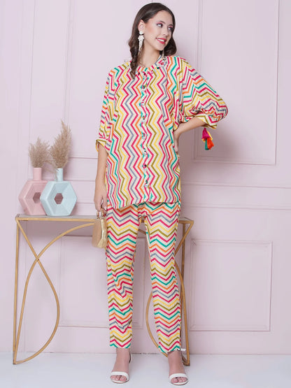 Printed Coord Set with Mirror Embroidery