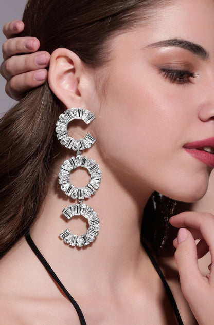 Designer Partywear Celebrity Style Long Dangler Crystal Earrings