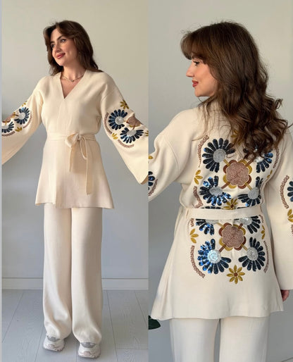 Imported Embroidered Embellished Luxe Knitted Co-ord Set