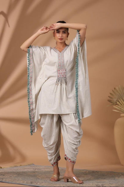 Khadi Cotton Embroidered Kaftan Style Coord Set