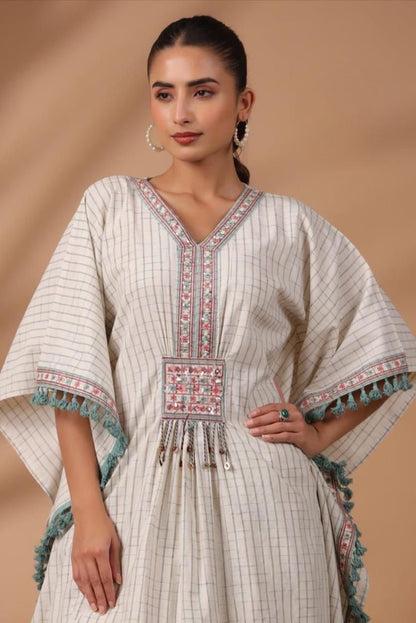 Khadi Cotton Embroidered Kaftan Style Coord Set