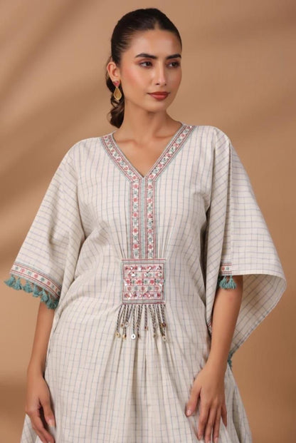 Khadi Cotton Embroidered Kaftan Style Coord Set