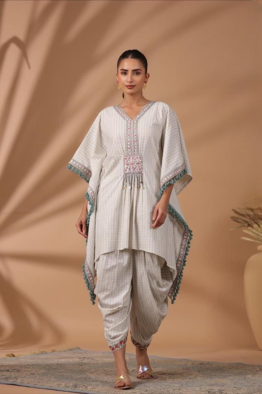 Khadi Cotton Embroidered Kaftan Style Coord Set