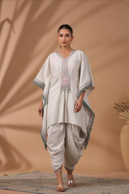 Khadi Cotton Embroidered Kaftan Style Coord Set