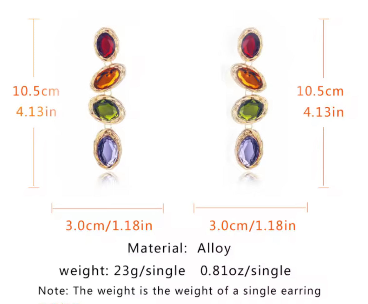 Designer Partywear Celebrity Style Multicolour Long Dangler Crystal Earrings