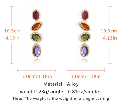 Designer Partywear Celebrity Style Multicolour Long Dangler Crystal Earrings