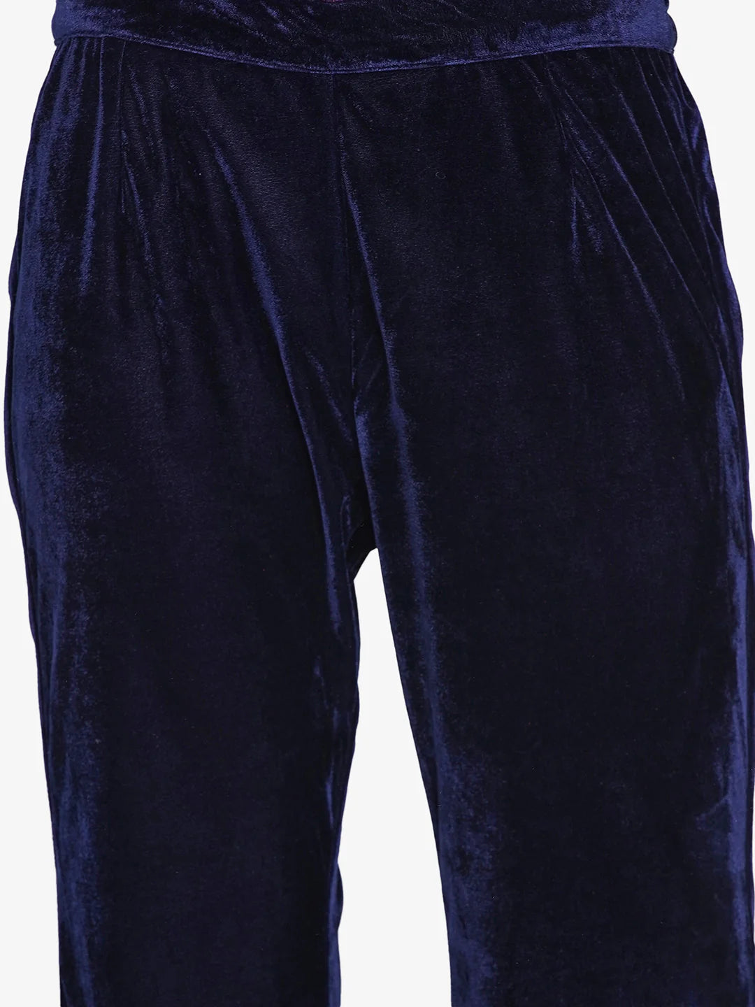 Navy Blue Velvet Kurta with Bell bottom Pants