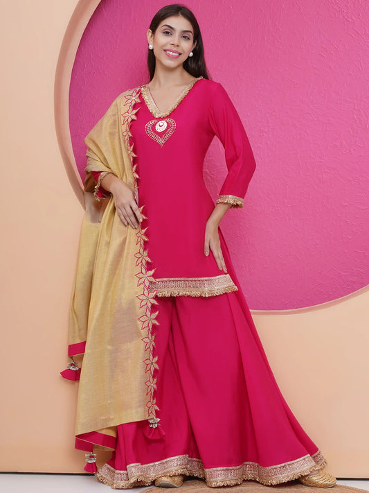 Pink Muslin sharara shirt and dupatta set