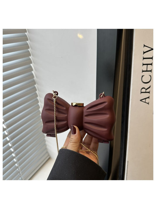 Designer Partywear Brown Zinc Alloy Metal BowKnot Mini Clutch Bag