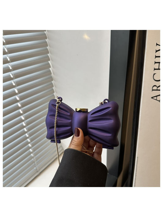 Designer Partywear Purple Zinc Alloy Metal BowKnot Mini Clutch Bag
