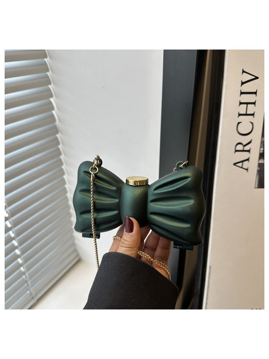 Designer Partywear Green Zinc Alloy Metal BowKnot Mini Clutch Bag