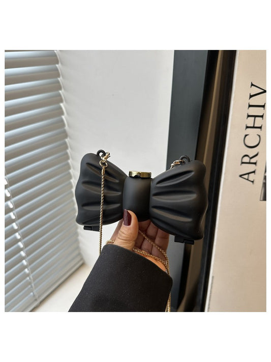 Designer Partywear Black Zinc Alloy Metal BowKnot Mini Clutch Bag