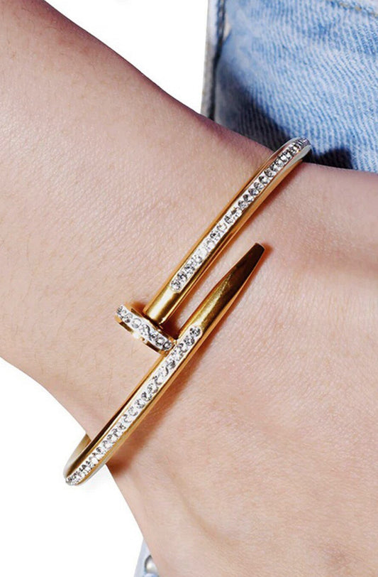 Anti-Tarnish 18K Gold Plated Carto Stainless Steel Nail Cuff Bracelet With AD Stones