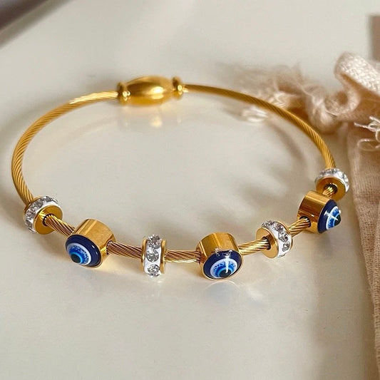Anti-Tarnish Evil Eye 18K Gold Plated Stainless Steel Bracelet With AD stones