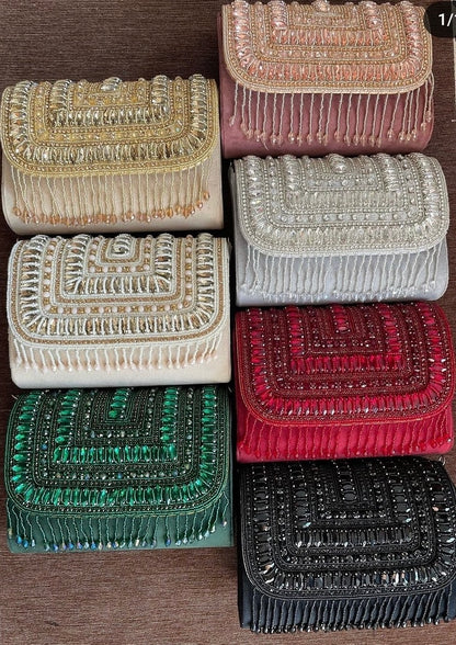 Partywear Crystal flap bags with fringes
