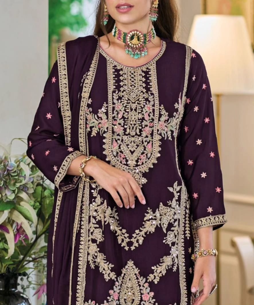 Dark Purple Dhoti Suit with Zari Embroidery