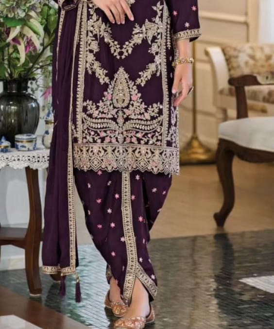 Dark Purple Dhoti Suit with Zari Embroidery