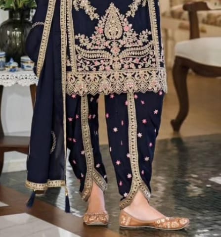 Dark Blue Dhoti Suit with Zari Embroidery