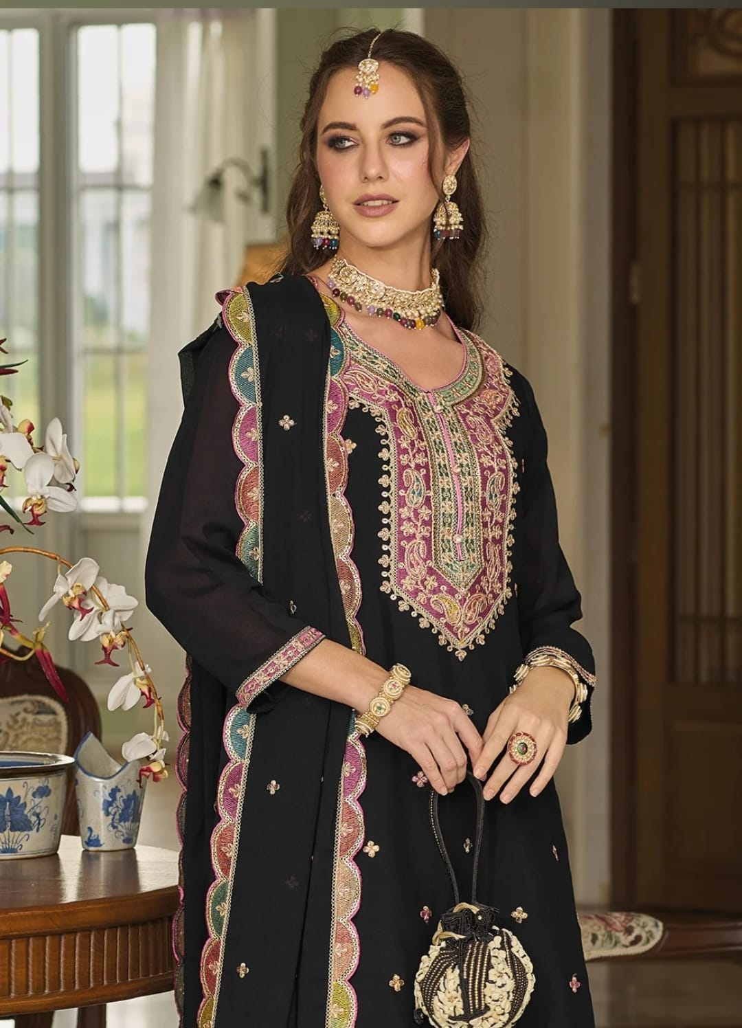 Black Heavy Zari Embroidered Kurta & Sharara Suit