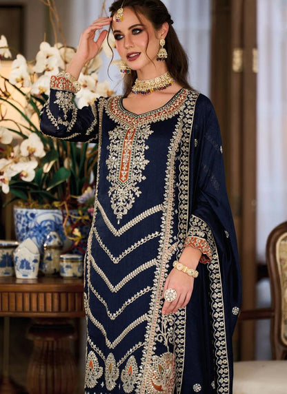 Navy Blue Zari & Mirrorwork Sharara Suit