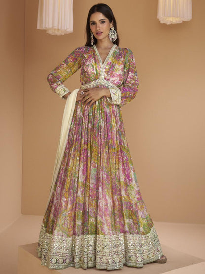 Multicolour Faux Georgette Sequins & Embroidery Alia Cut Gown