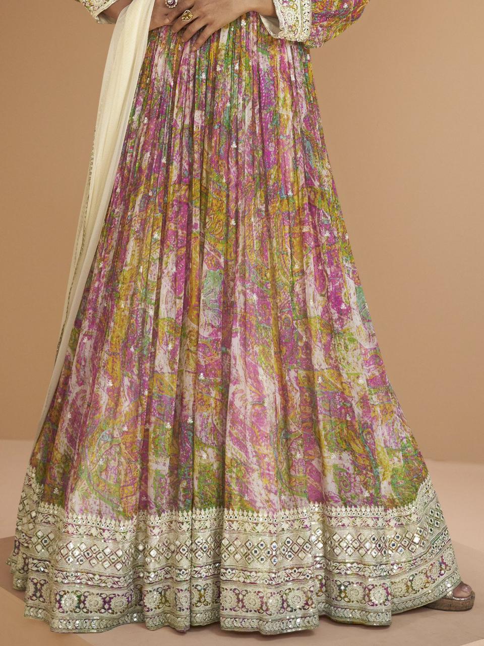 Multicolour Faux Georgette Sequins & Embroidery Alia Cut Gown