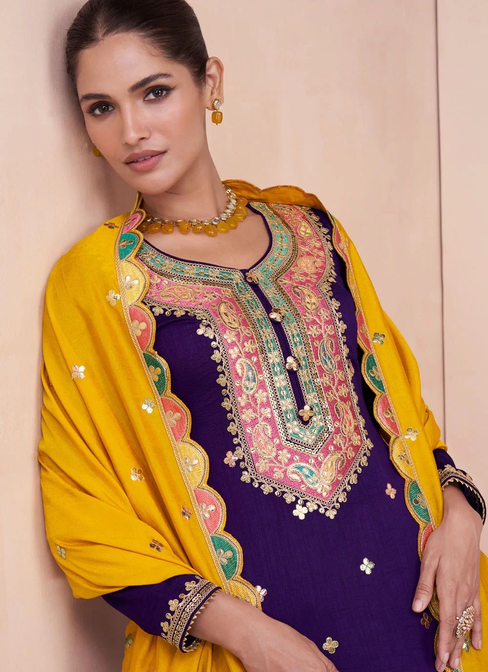 Purple & Yellow Silk Blend Laacha