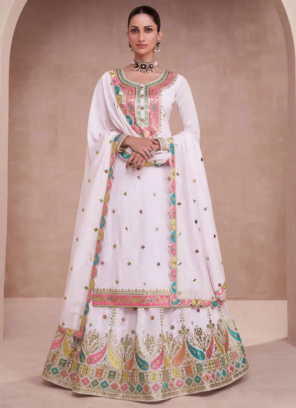 Partywear Designer Baby Pink Zari Embroidered Silk Blend Laacha