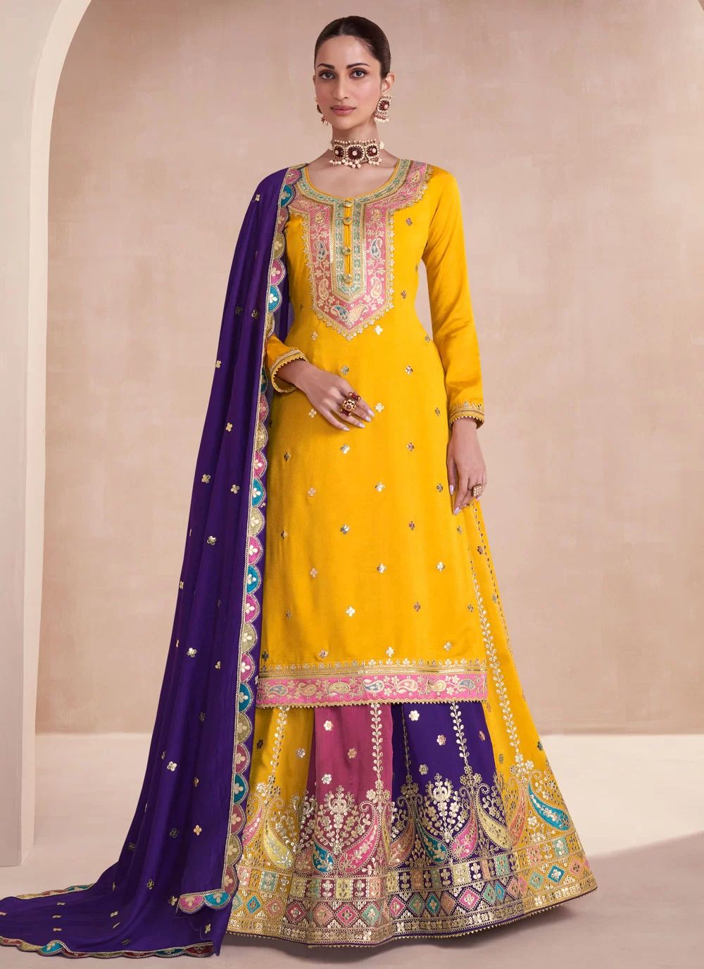 Yellow & Purple Silk Blend Laacha