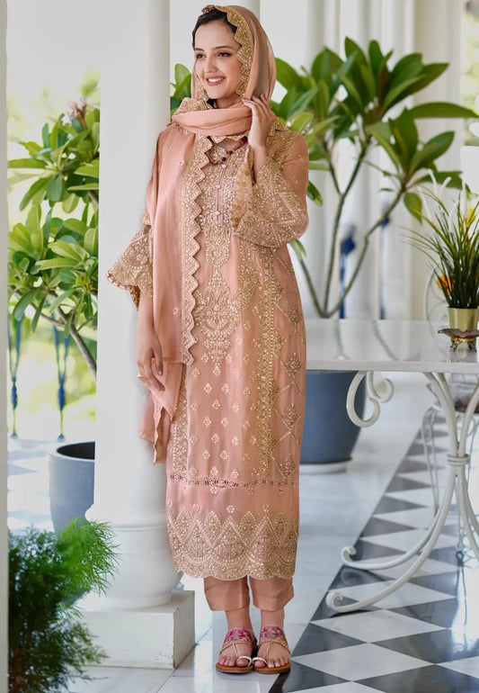 Peach Embroidered Pakistani Salwar Suit