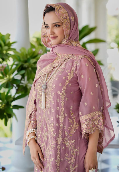 Mauve Organza Embroidered Pakistani Salwar Suit