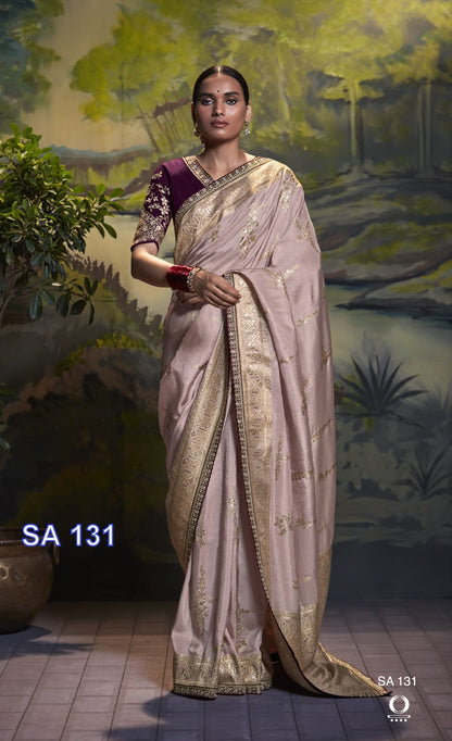 Mauve Embroidered Border Festive Saree In Art Silk