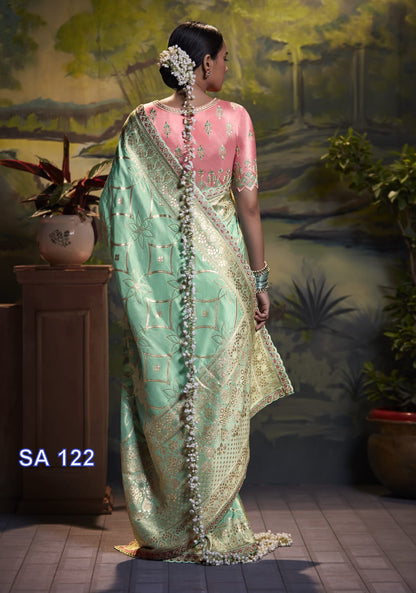 Purple Embroidered Border Festive Saree In Art Silk