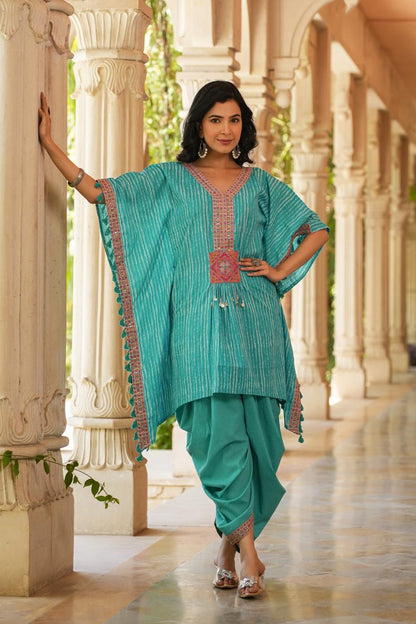 Fine Linen Cotton Embroidered Kaftan Style Coord Set