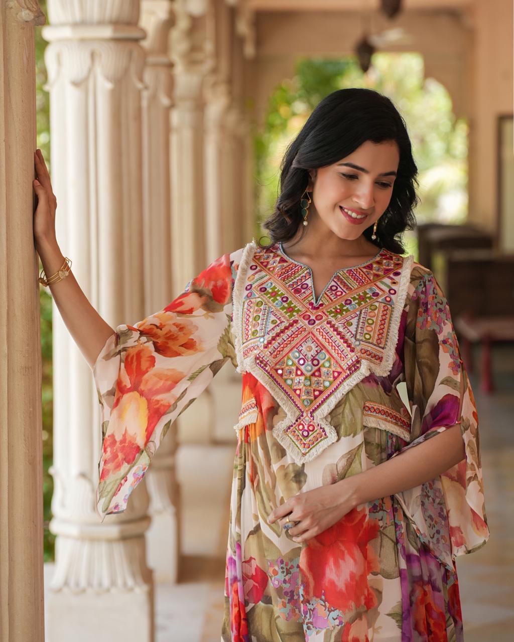 Chiffon Printed Kurta And Tulip Pant Set