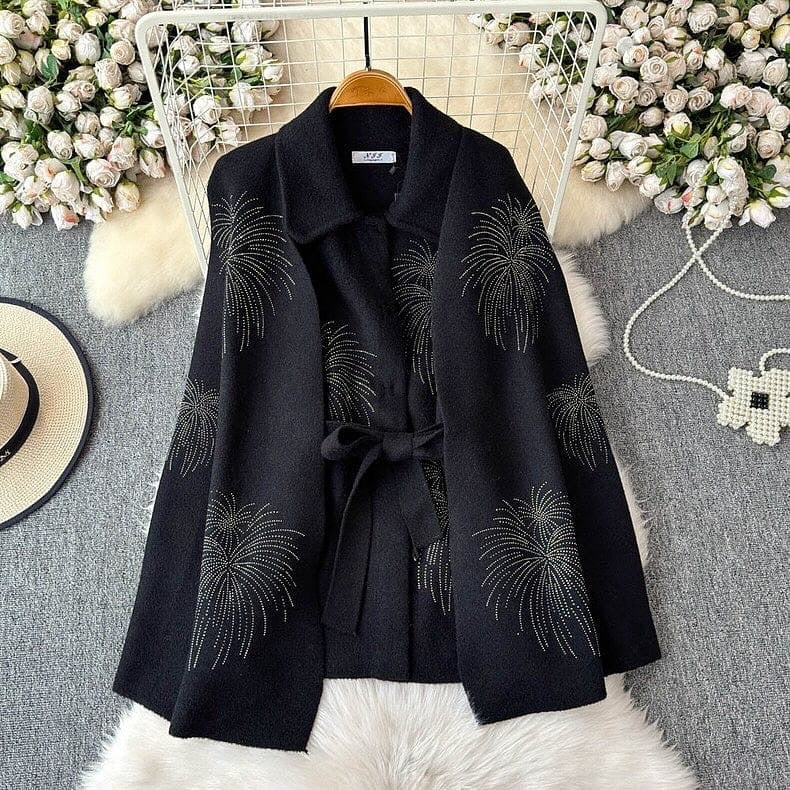 Imported Cape Style Partywear Jacket/Coat With Rhinestones
